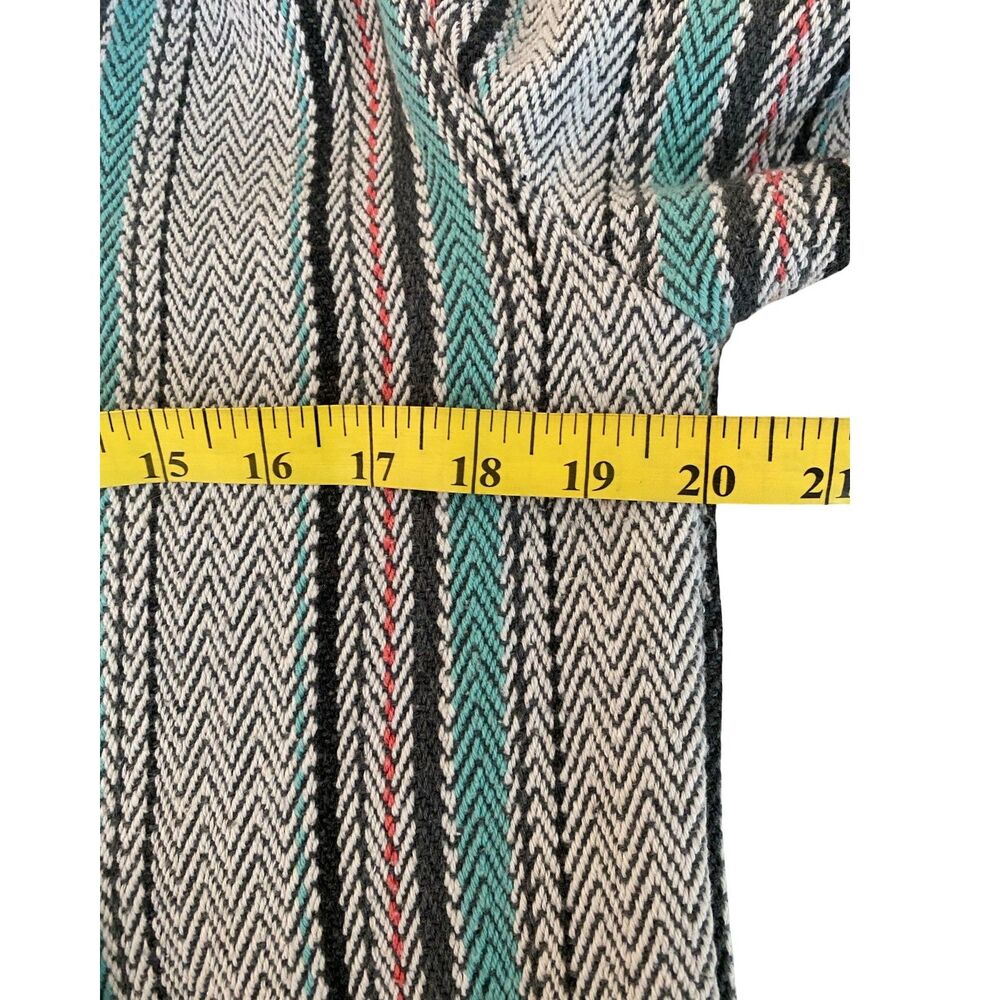 Senor Lopez Hoodie Adult Medium Ivory Blue Baja Woven Mexican Poncho Surf Boho - Picture 6 of 6